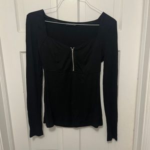 PattyBoutik Wide Neck Long Sleeve Quarter Zip Top